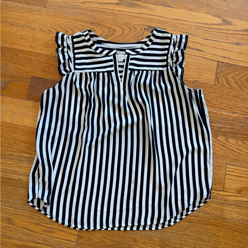 LOFT Striped Ruffled Sleeveless Shell